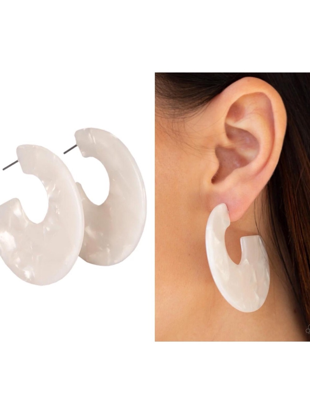 Chunky White Marbled Hoop Earrings - Women Accessories